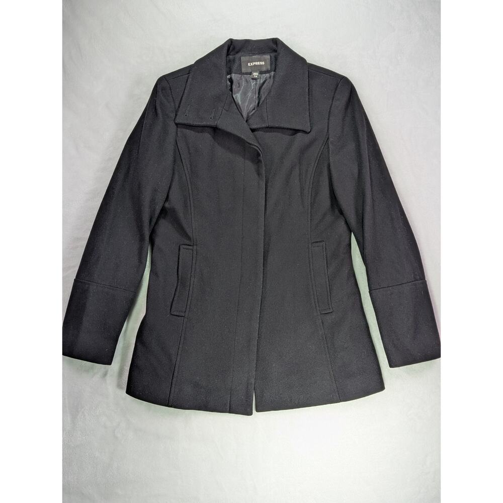 Express Size 7/8 Black Wool Coat Hidden Button Placket VTG Y2K